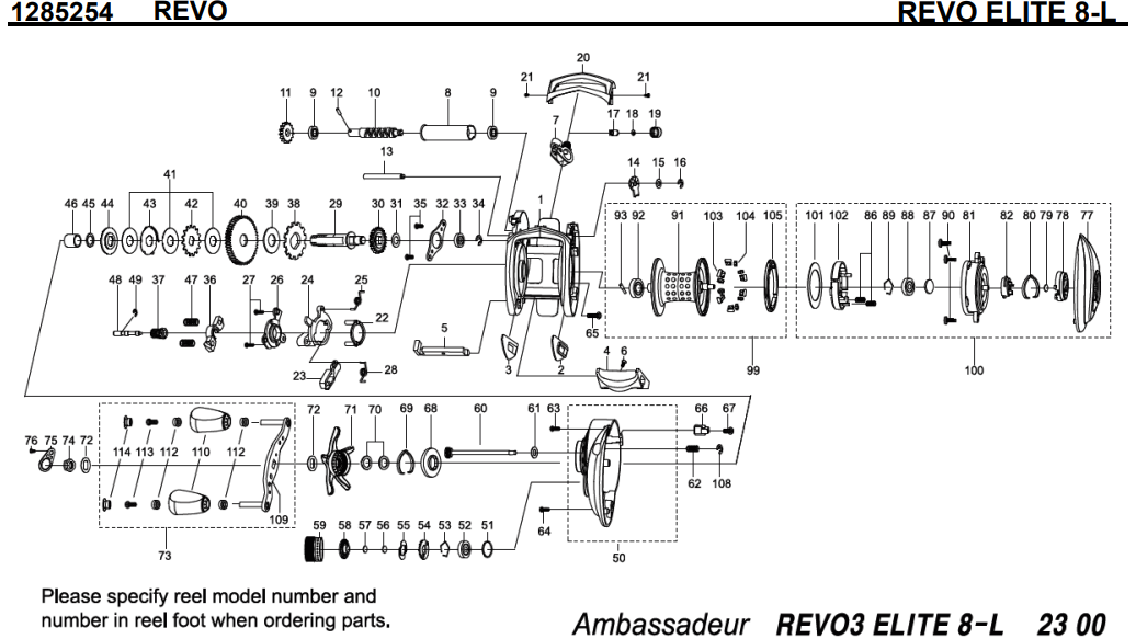 1285254 REVO ELITE 8-L | PureFishing Japan 製品リールパーツリスト
