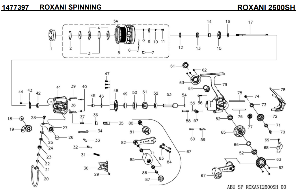 1477397 ROXANI 2500SH  PureFishing Japan 製品リールパーツリスト